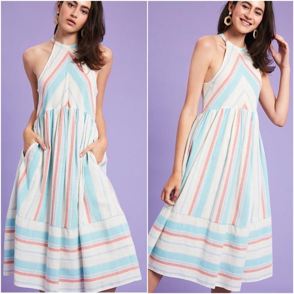 Dresses & Skirts - Boho Stripes Sleeveless Ruffle Pocket Dress